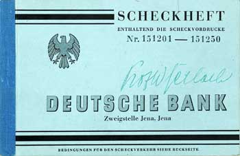 Tékkhefti frá Deutsche Bank, útibúinu í Jena, kápa